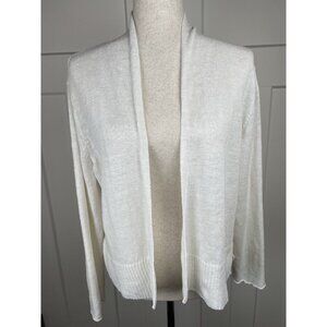 Eileen Fisher 100% Linen Open Front Cropped Cardigan White Women's Size Large